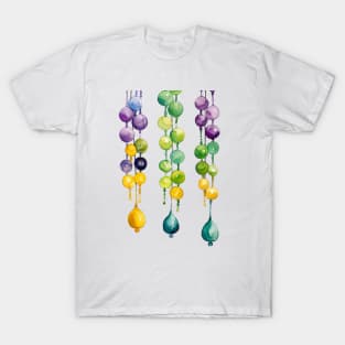 Hanging Mardi Gras Beads in Gold, Green and Purple T-Shirt